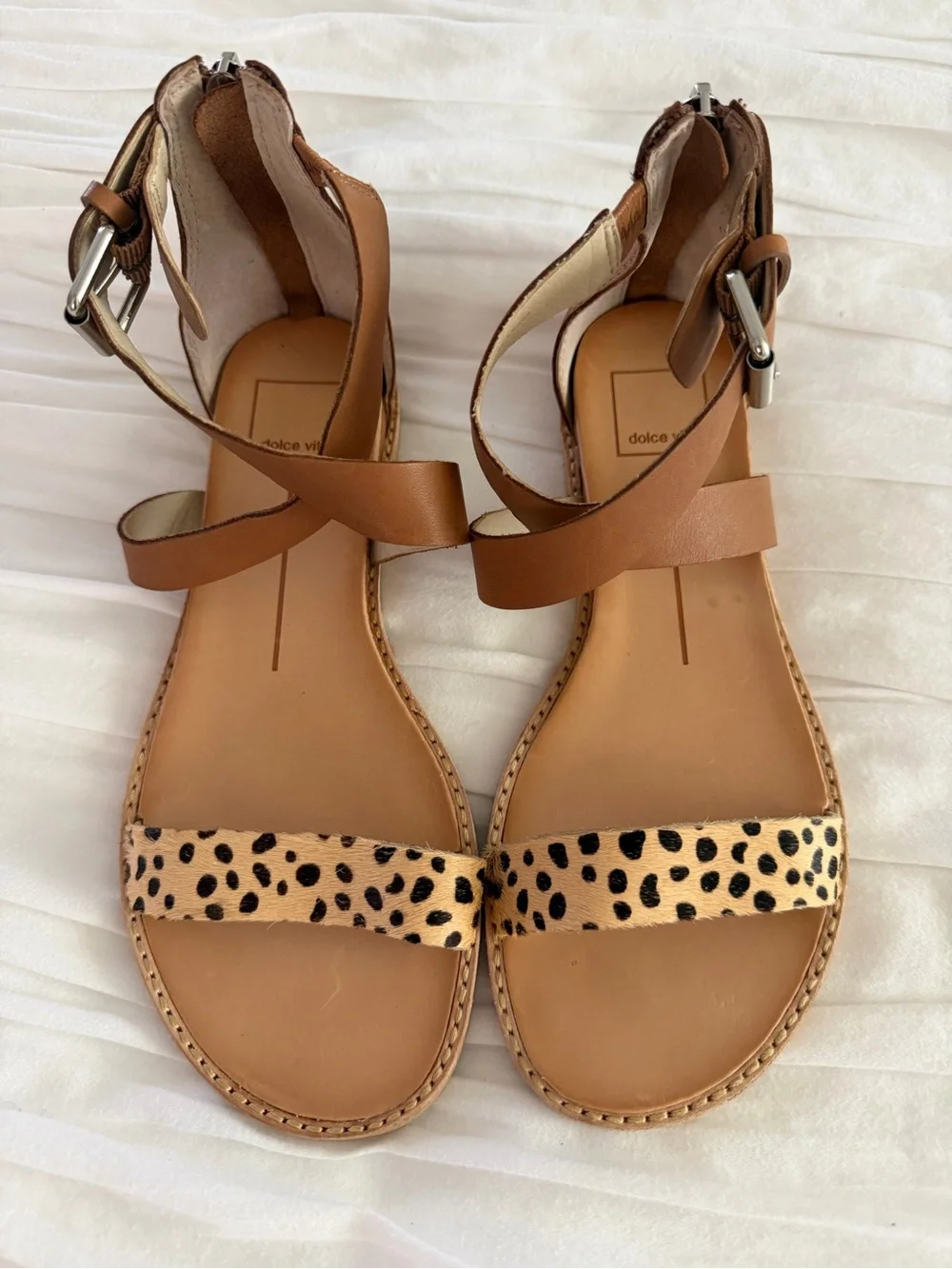 Dolce Vita Cheetah Calf Hair Tan Leather Ankle Strap Sandals Size 7 NWOT